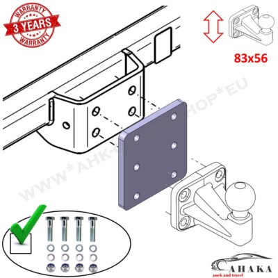 Adapterblech zur Höhenverstellung Anschraubplatte 83x56mm 3x56 AHK Flanschkugel