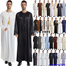 Muslim Men Jubba Thobe Islamic Thoub Dishdasha Arabic Robe Abaya Dress Ramadan
