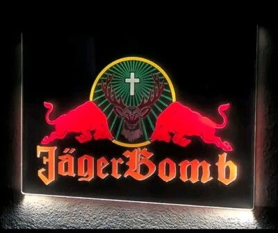 Jager Bomb Jaegermeister Red Bull Led Sign 16 x 12in with Remote
