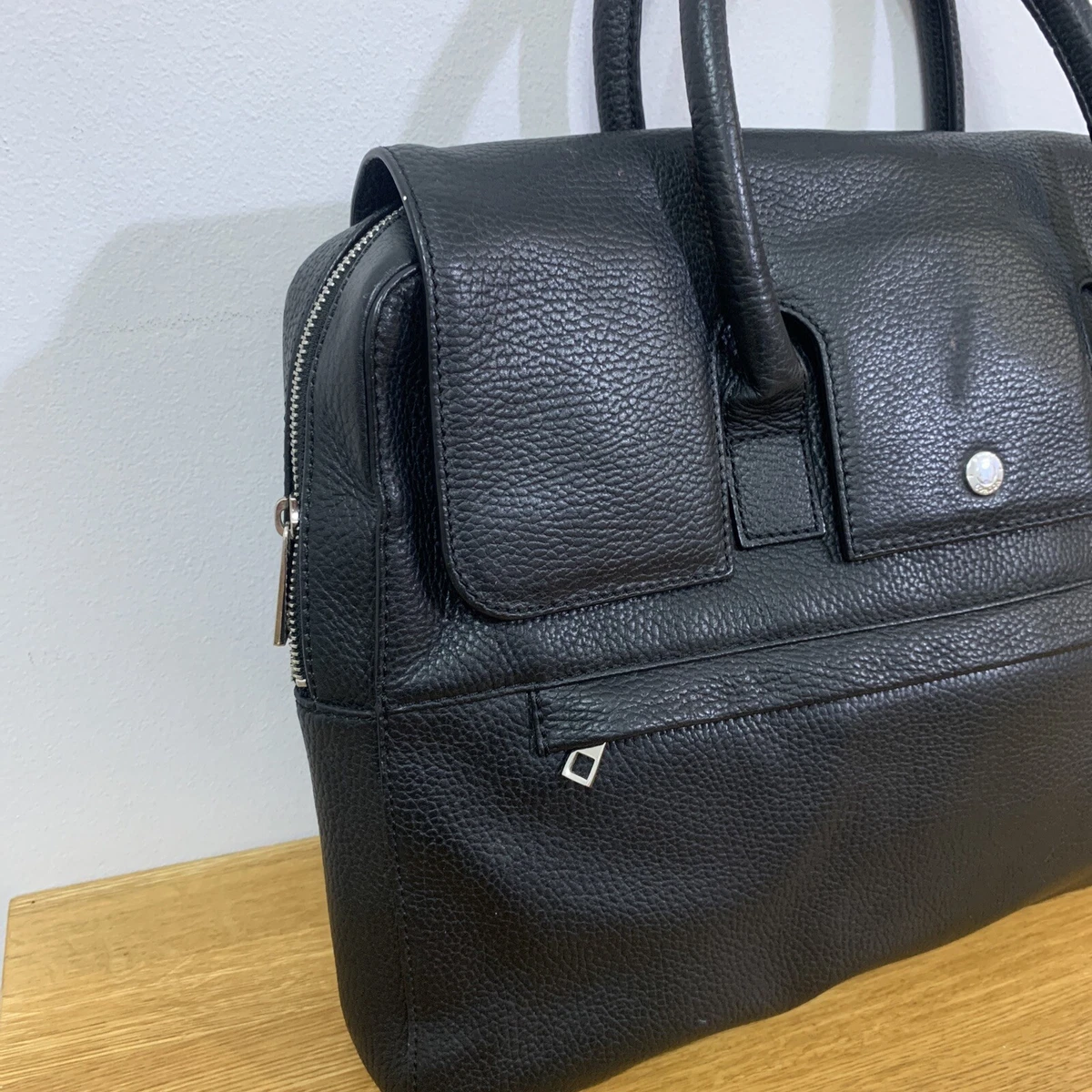 Reiss men s black leather briefcase work bag satchel