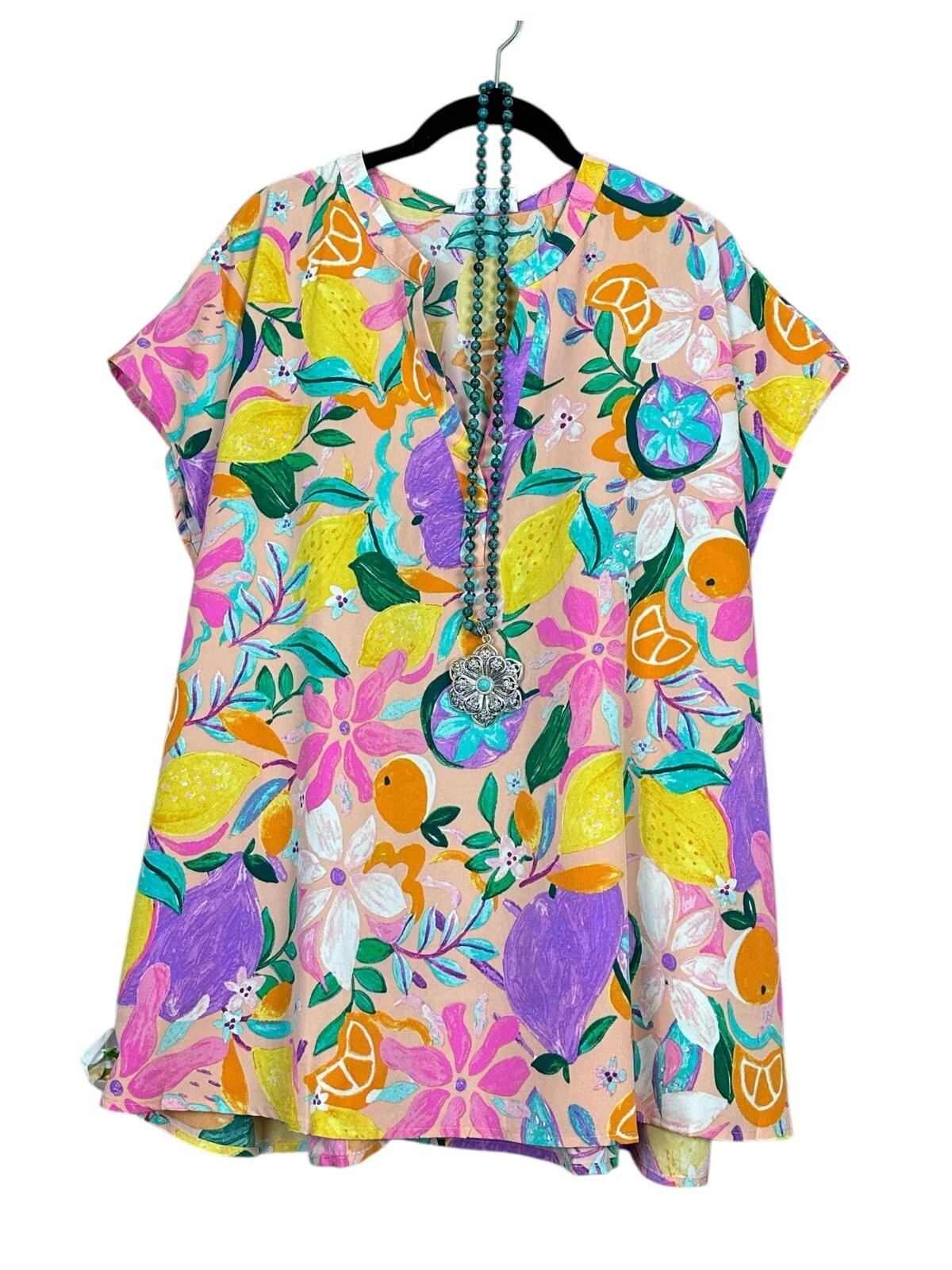 PLUS Size Hippie Patchwork Block Vintage Floral Blush BOHO TUNIC TOP 1x 2X 3X