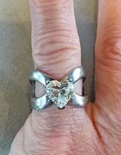 Vtg 925 Sterling Silver Heart-Shaped Cz Open Band Ring Size 6