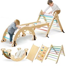 Foldable Pikler Triangle Set for Kids, 8-in-1 Montessori Kids Jungle Gym Indo...