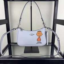 COACH Teri Shoulder Bag Leather PEANUTS Franklin Light Blue CBJ80 Outlet NEW JPN