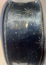 Celebrate It. 2.5  x 80 Ft Wired Edge Ribbon. Silver Snowflakes Light Blue Velvet