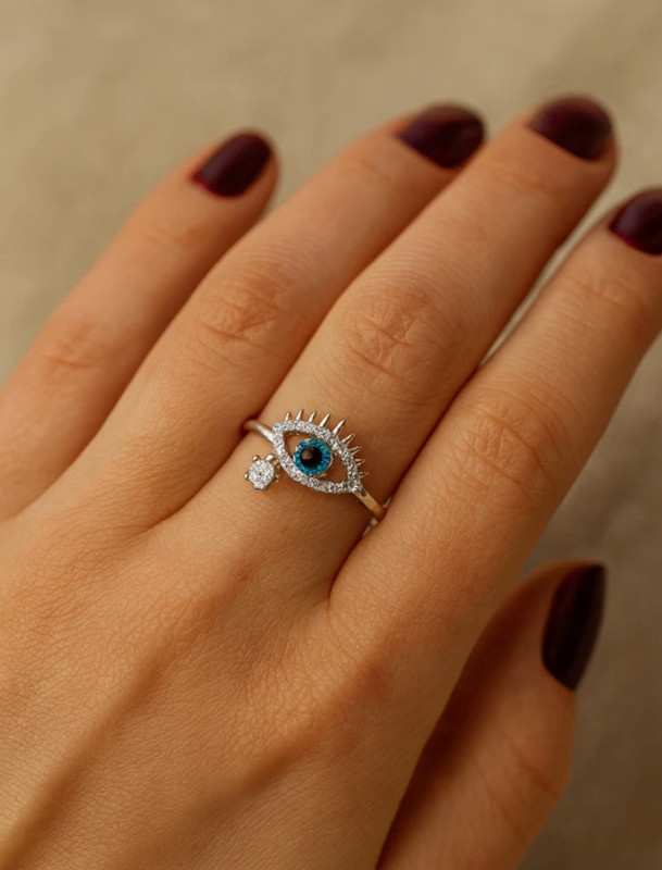Mejuri adjustable silver charm ring with eye - one size