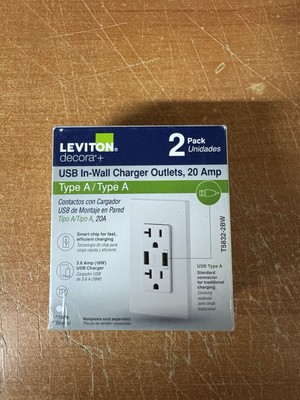 Leviton 2 PACK T5832-2BW USB In-Wall Charger Outlet - White