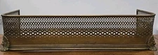 Victorian Pierced Brass Fireplace Fender 36" W Lions Head Feet Antique c.1890