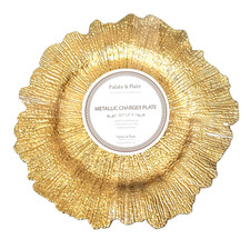 SET OF 4 METALLIC GOLD BLOSSOM  SHAPE TEXTURE GLITZ RESIN CHARGERS,PLACEMATS-14"