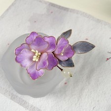 Purple Velvet Flower Hair Stick Flexible Stem Chinese Qipao Updo Hairpin