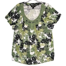Style & Co Shirt Womens 3X Green Floral Boho Garden Lace Short Sleeve Tunic Top