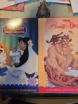2 Disney Coloring Sticker Books Aladdin And Beauty And The Beast