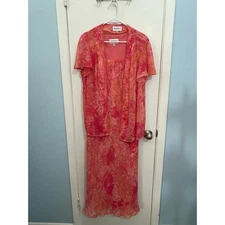 Vintage Studio I Dress Jacket Set 14W Pink Floral Chiffon Spring Cottage Core