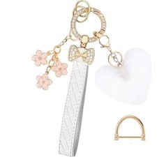 Keychain Wristlet for Women Wristlet Keychains Bracelet Lanyard White Flower