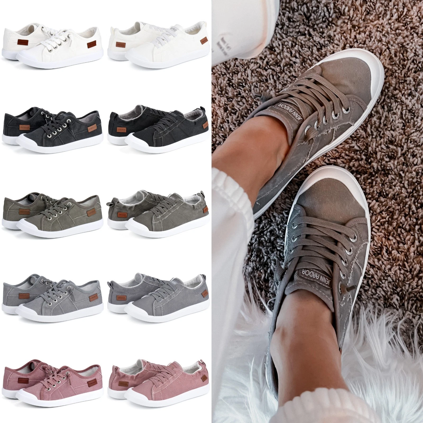 JENN ARDOR Womens Canvas Sneaker Slip-on Loafers Shoes Casual Walking Flats