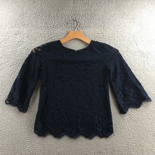 Banana Republic Lace Curbed Blouse Top Womens XS Blue 3/4 Sleeve Pullover Casual