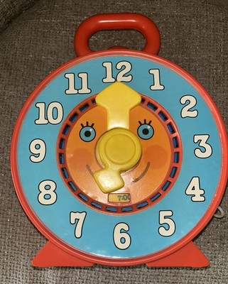 Mattel Vintage1981 Teaching Clock Time Telling Moving Hands Pull String Works