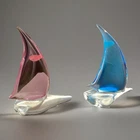Vintage Italian Murano Art Glass Sailboats  Italy 8.5 in H, blue pink set of 2
