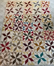 SCRAPPY PATCHWORK QUILT TOP, EXPANDED PINWHEEL PATTERN 59 X 82