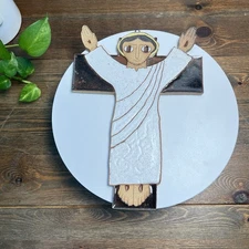 Vintage St Andrew's Abby Glazed Tile Wall Plaque Jesus on the Cross 11"x8"