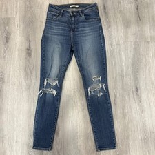 Levi s 721 High Rise Skinny Jeans Women s Size 26 Blue Distressed Denim