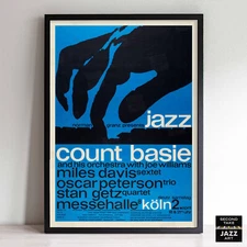 Count Basie - Miles Davis - Oscar Peterson - Stan Getz jazz poster - Köln - 1960