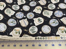 Fun Embroidery Hoops on Navy cotton fabric per yard  quilt / sew 44" Dear Stella