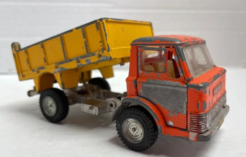 Vintage Dinky Toyz Die Cast Metal Orange & Yellow Ford D800 Tipper Lorry Truck