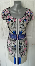 Damsel in a Dress 10 Grey Blue Pink Floral Smart Occasion Dress Back Zip Lined