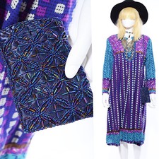 Vtg BEADED Iridescent Gypsy India Boho Hippie Tiny Satchel Pouch Small Purse Bag