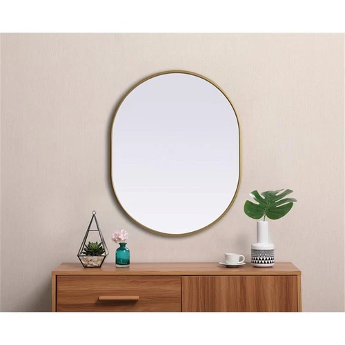 Elegant Decor Asha 24x30" Oval Modern MDF Wood/Iron Mirror in Brass - Picture 9 of 11