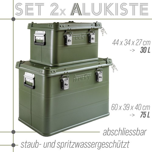 2x Aluminium Box Grün Alukiste 30 + 75 L Alu Kiste Abschliessbar Trucky - Bild 1 von 5