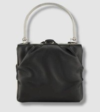 $294 Staud Women's Black Leather Flea Handbag Top Handle Mini Clutch Purse Bag