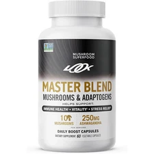 Mixed mushroom capsule supplement, 60 capsules, 10 mushroom compounds