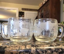 Set of 2 Vintage 1970s NESTLE Nescafe Glass World Globe Map Coffee Cup Mugs