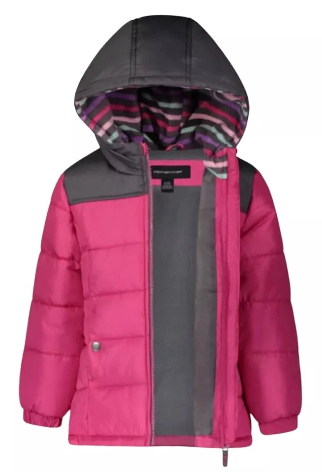 Chaqueta acolchada Weathertamer para niñas fucsia talla 14/16 forrada cremallera completa bolsillos con capucha Foto 3 de 4