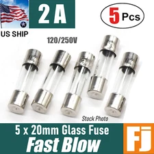 5 Pcs  Fast-Blow Fuse 2A 250V Glass Fuses 5 x 20 mm (2 Amp) | US Ship