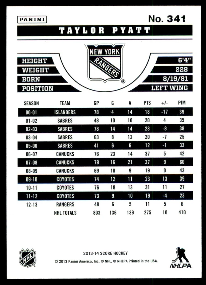 2013-14 Score Taylor Pyatt #341 - Image 2 of 2