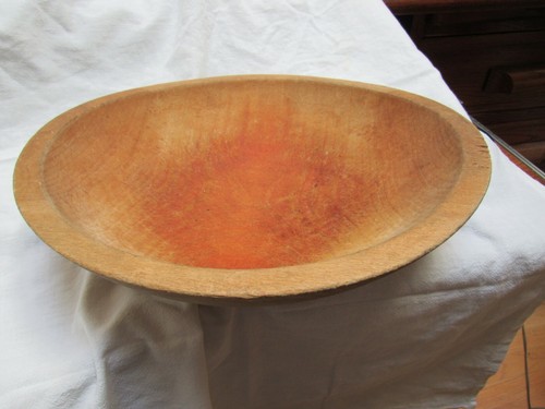 Antique Primitive Oval Wood Shallow Dough Bowl 11”