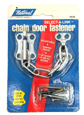 NOS!  Security Chain Door Fastener for Patio Doors, Sliding Doors, Silver Finish