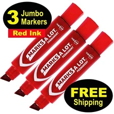 Avery Marks A Lot 24147 Red Jumbo Permanent Markers, Chisel Tip, 3 Each