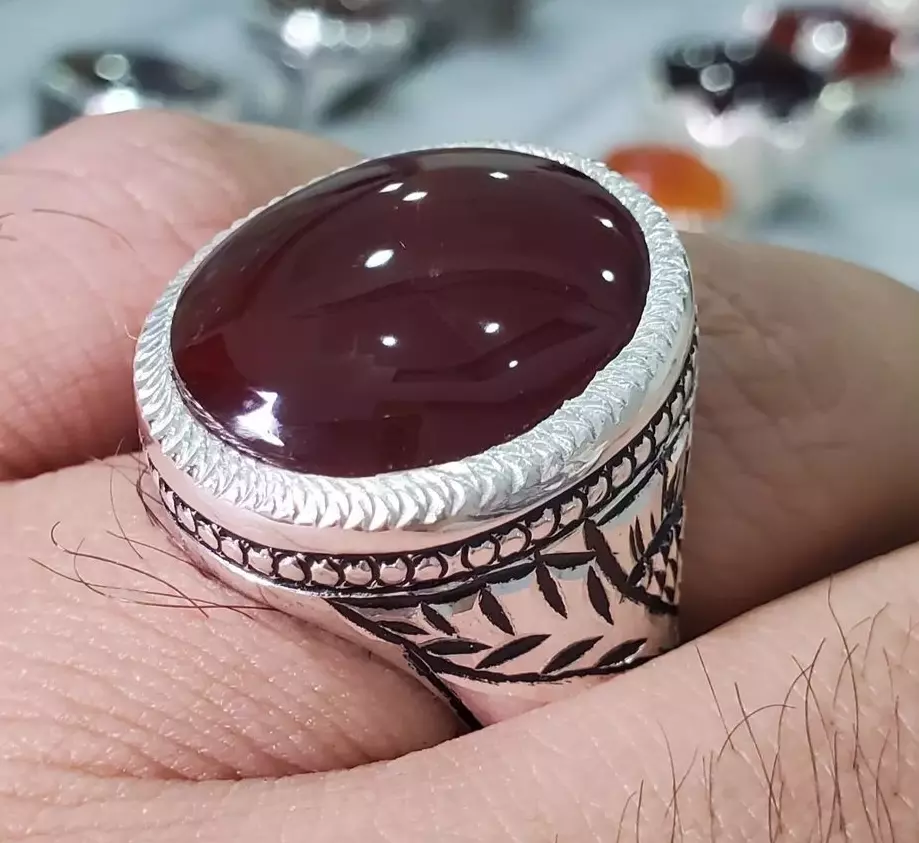 KAR 925K Stamped Sterling Silver Men Red Agate (Aqeeq) Ring I1Q :  Amazon.co.uk: Fashion