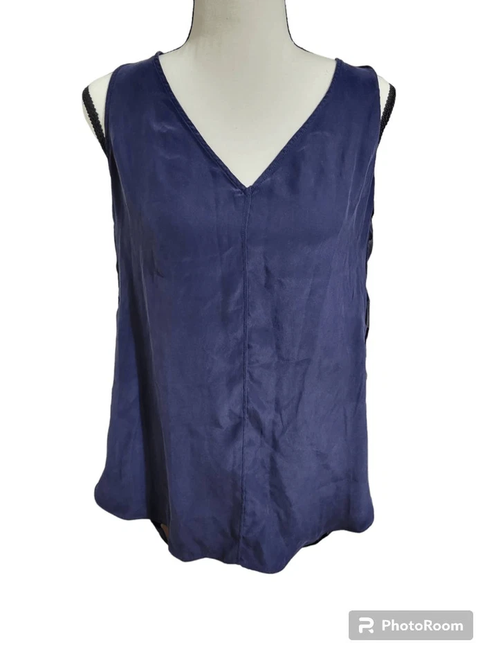 DEREK LAM Crosby Sz 6 Navy Silk Polka Dot Silk Sleeveless Blouse - Image 3 of 4