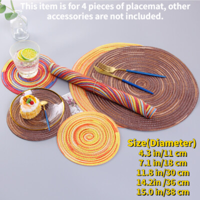 4 Stück/Posten Handgewebt Tischset Runde Schüssel Tasse Untersetzer Tisch Matte Wärmedämmung