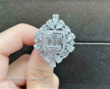 3CT Asscher Cut Diamond Lab-Created Engagement Wedding Ring 14K Gold Finish