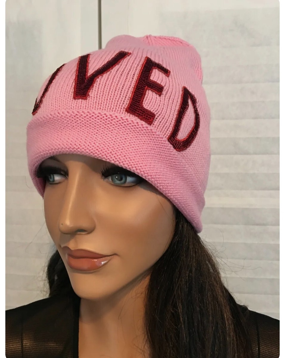 Gucci Pink Beanie with Red Sequin Detail Gucci LOVED Web Stripe Red Sequin Embroidered Loved Knit  main image 4
