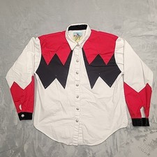 P.S. Rhinestones Shirt Womens S Red Colorblock Western Cowboy Yoke Made in USA