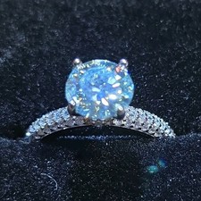 GRA Silver Moissanite Round Solitaire Engagement Ring with Accents