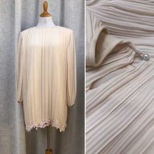 Liz Roberts pleats plisse long sleeve mini shift dress, lace bottom trim