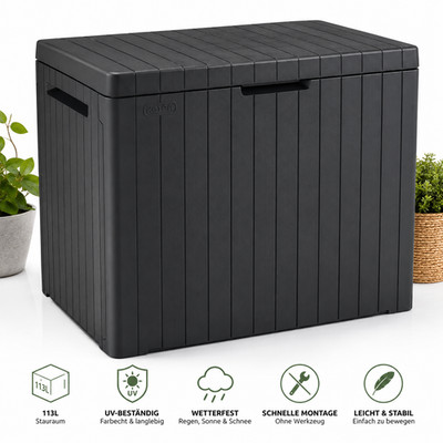 Keter City Auflagenbox 113L Gartenbox Aufbewahrungsbox Balkon Terrasse UV Grau
